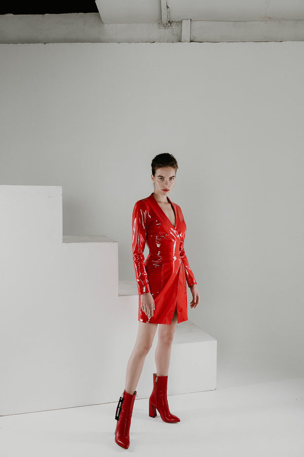 Blaze red patent leather dress for women