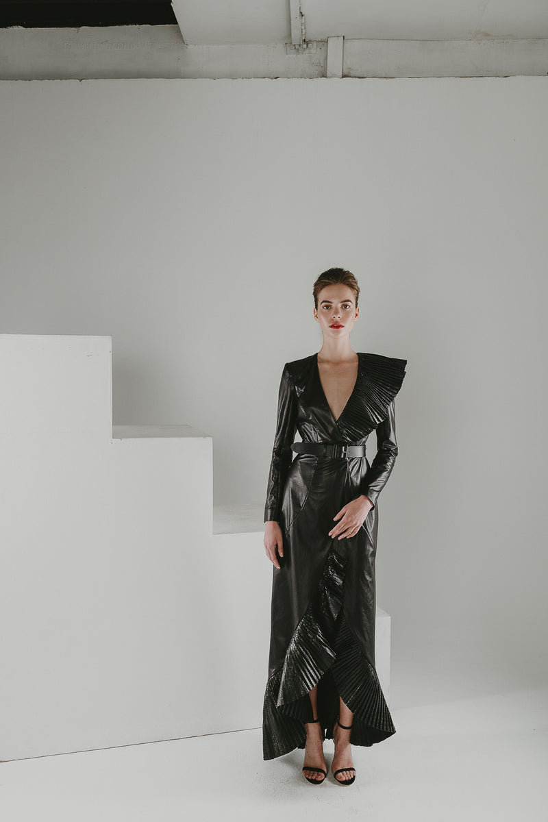 Seducer couture leather gown in leather