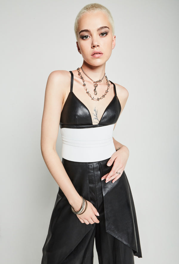 PRITCH DNA Leather Skort in Black Nappa Leather