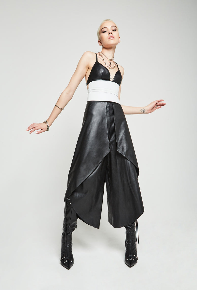 PRITCH DNA Leather Skort in Black Nappa Leather
