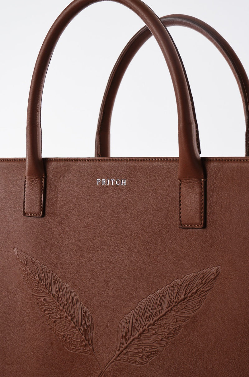 PRITCH cognac brown soft leather tote bag