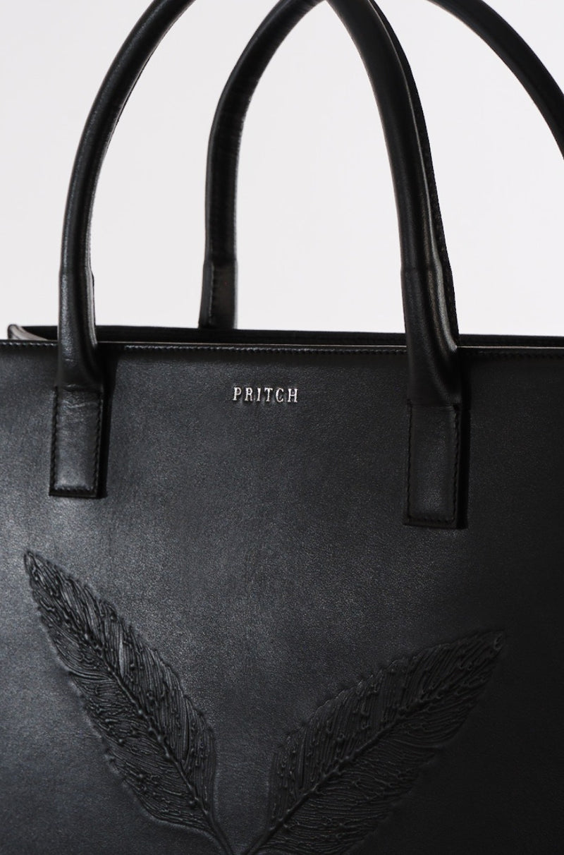 Black Designer Leather Tote Bag PRITCH
