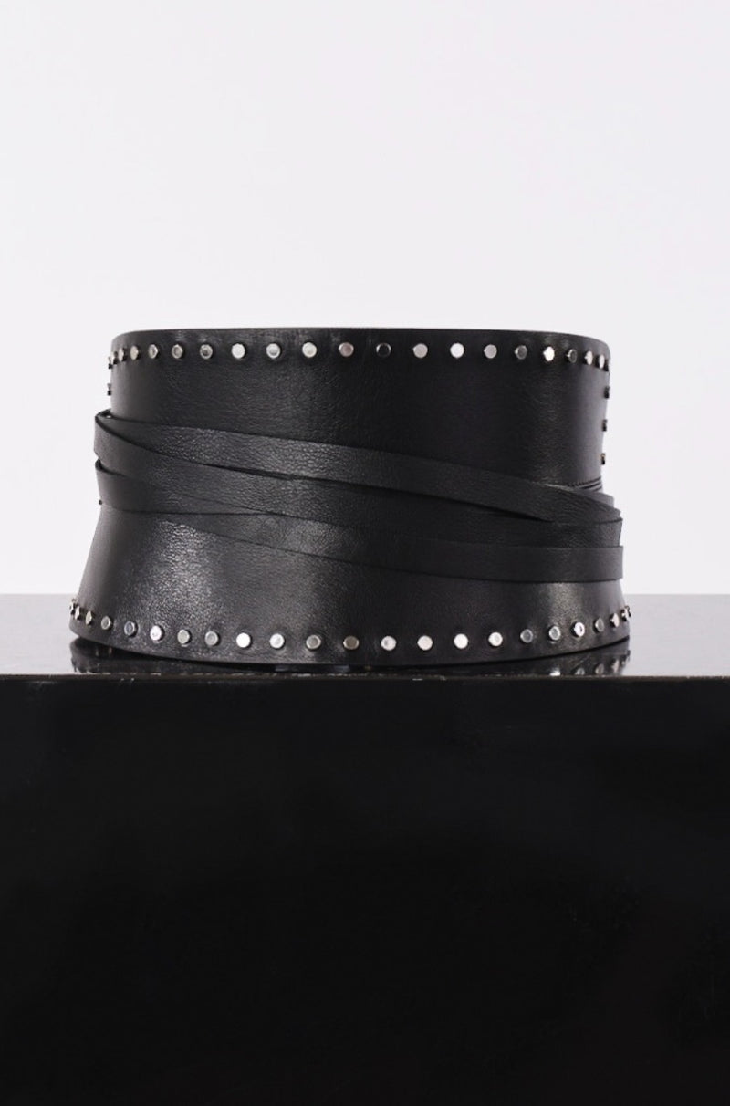 PRITCH black leather corset belt with metal studs