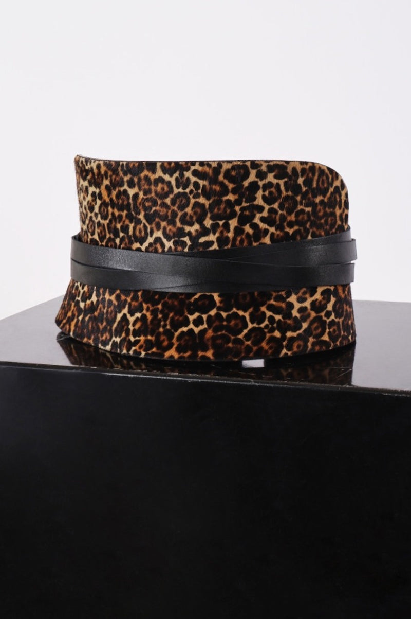 PRITCH leather corset belt  with straps, - leopard print