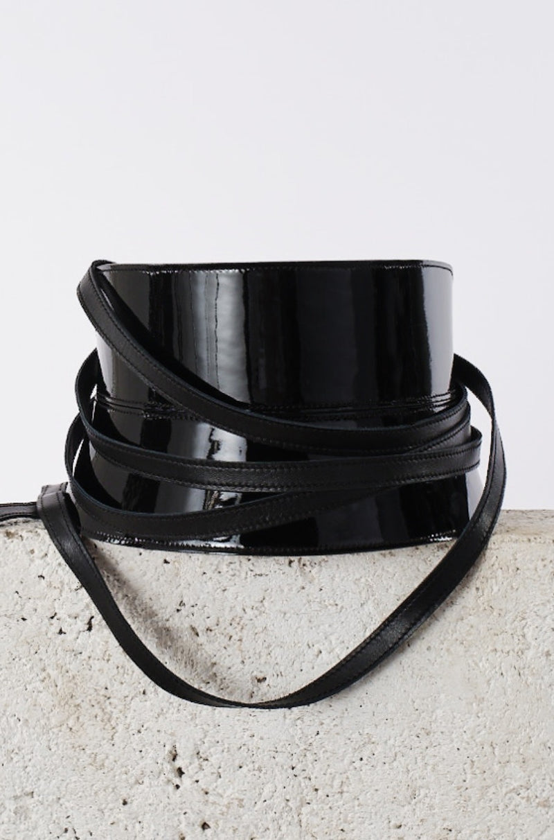 PRITCH Patent Black Leather Corset Belt