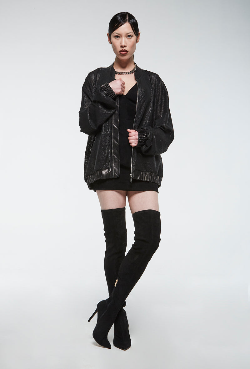 PRITCH DNA Net Bomber Jacket in Black Leather