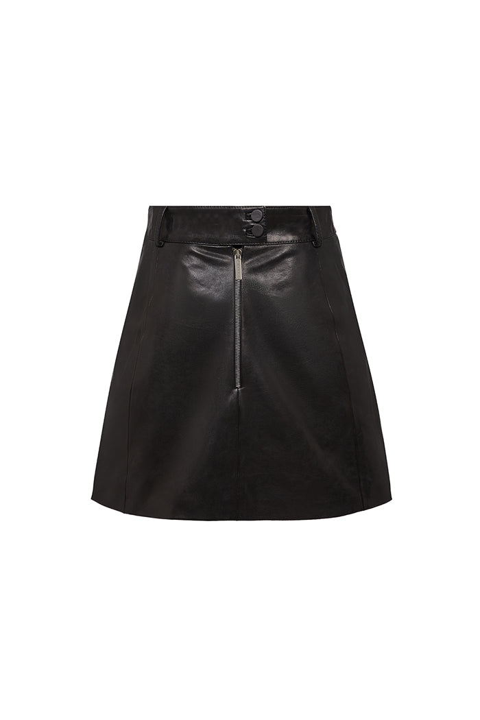 Timeless Black Leather A-line Skirt Front