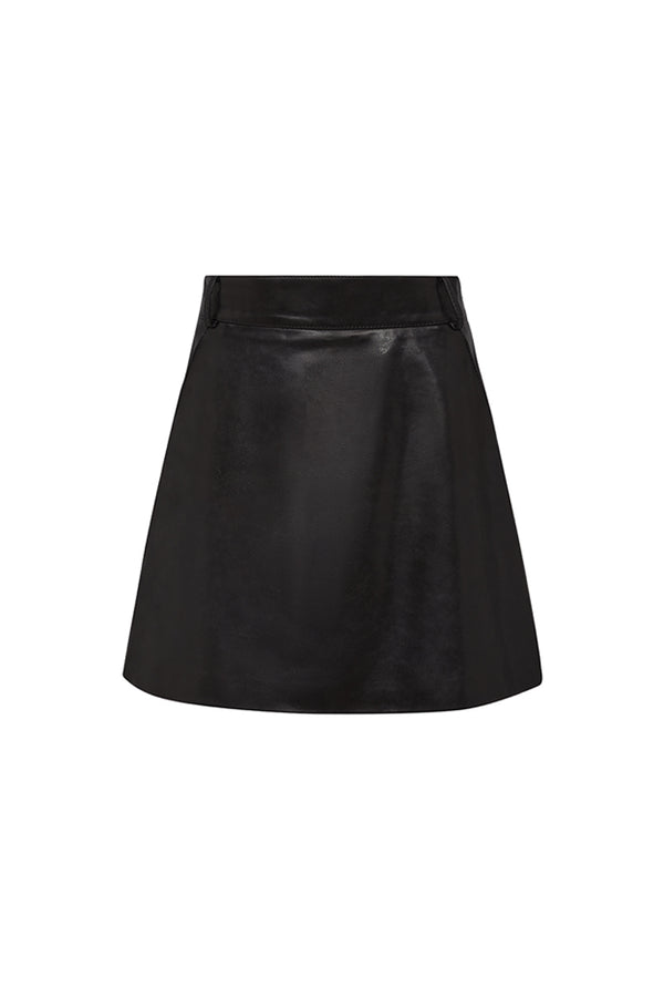 Timeless Black Leather A-line Skirt Front