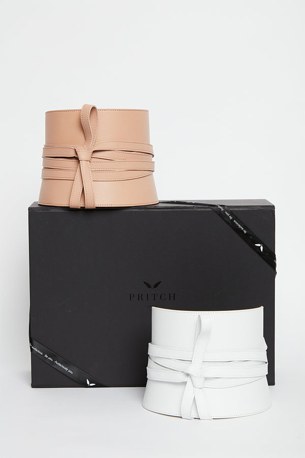 Leather Corset Belt Naked Beige and Ice White Gift Set