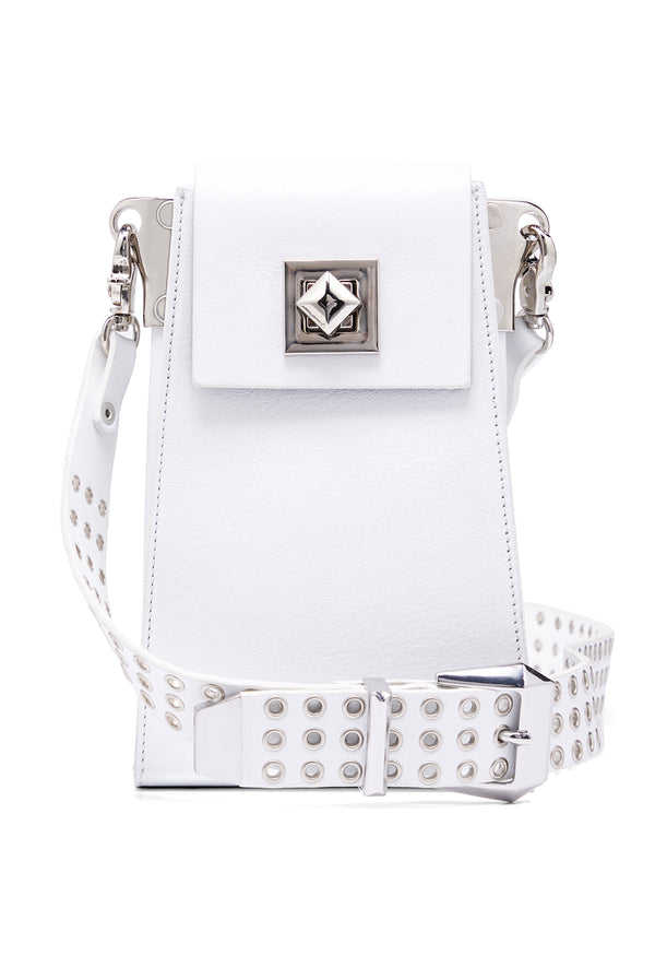 PRITCH Crossbody Designer Phone Pouch White Leather