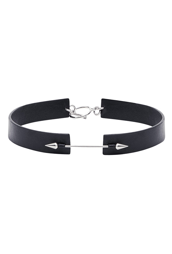 black leather choker with silver details