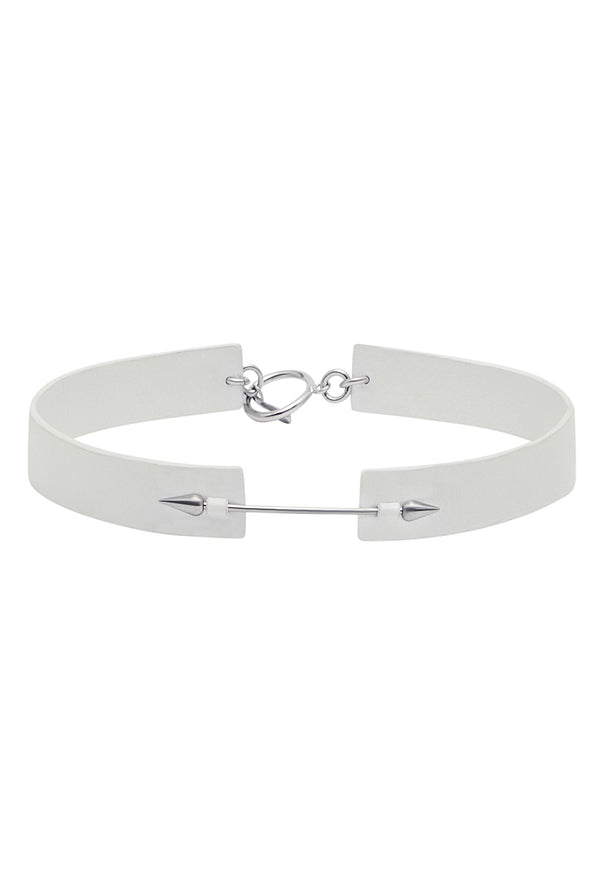 white leather choker with silver details