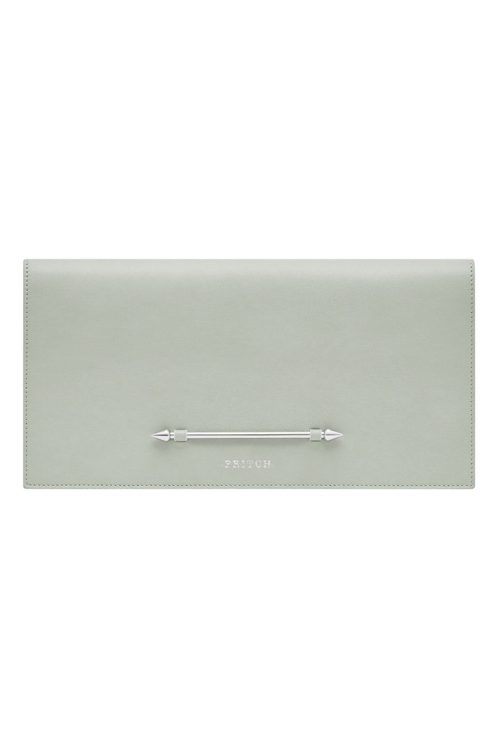 Sky Grey Leather Clutch Bag With Piercing Details PRITCH