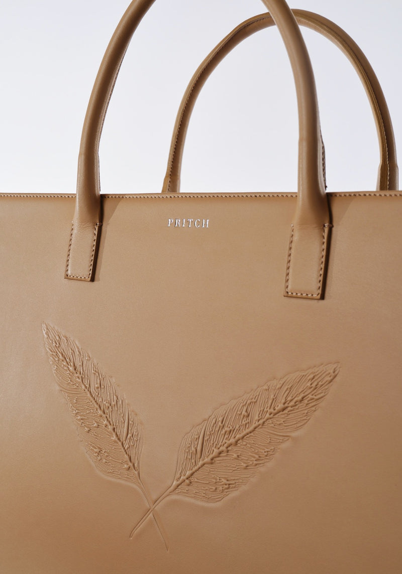 Beige Designer Leather Tote Bag PRITCH