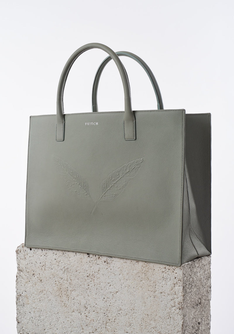 PRITCH Soft Leather Tote Bag in Sky Grey 