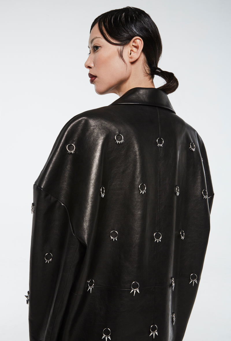 PRITCH DNA Oversized Pierced Blazer in Black Vintage Leather and Pierced Details