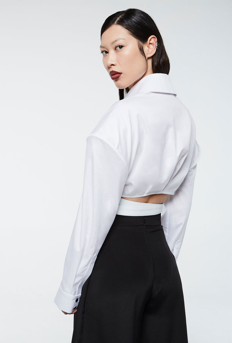 PRITCH DNA Sharp Shoulder Cropped Shirt in Cotton