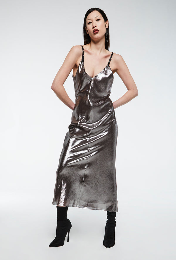 PRITCH DNA Collection Silver Slip Dress in silk