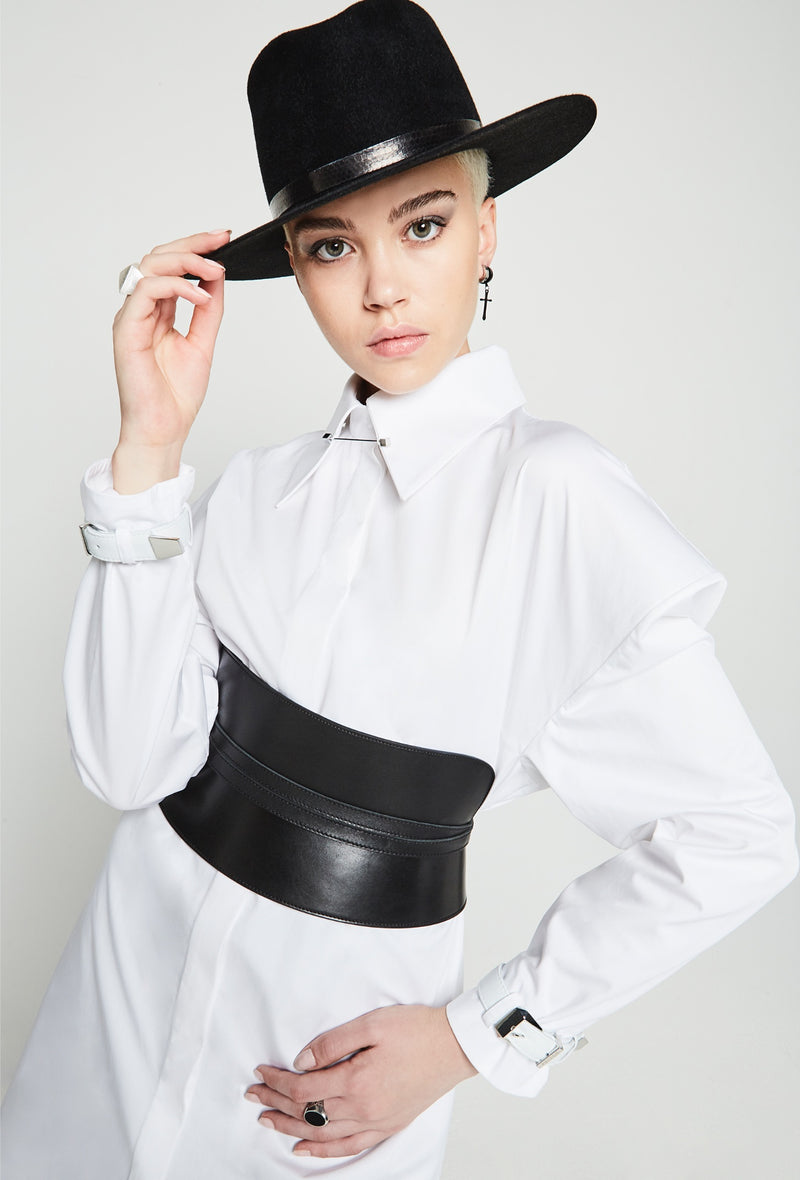 PRITCH DNA Shirt Dress in White Cotton