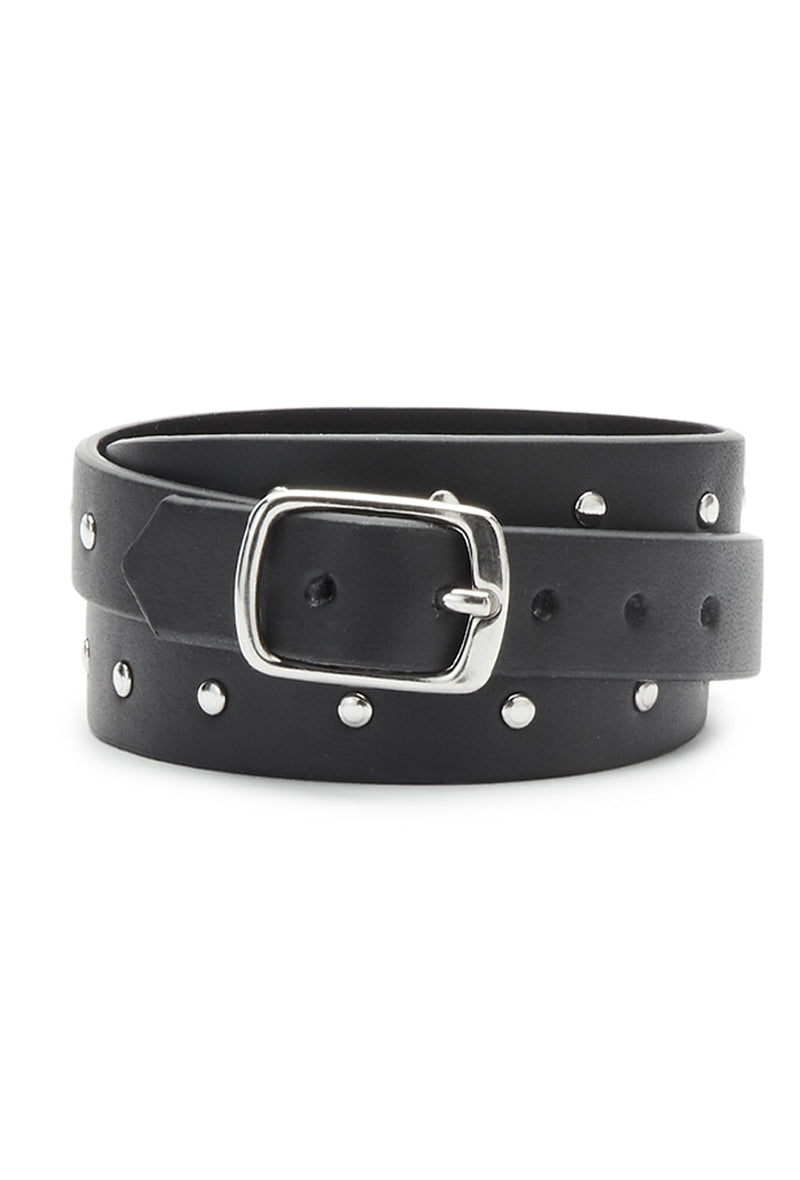 Studded Black Leather Skinny Bracelet