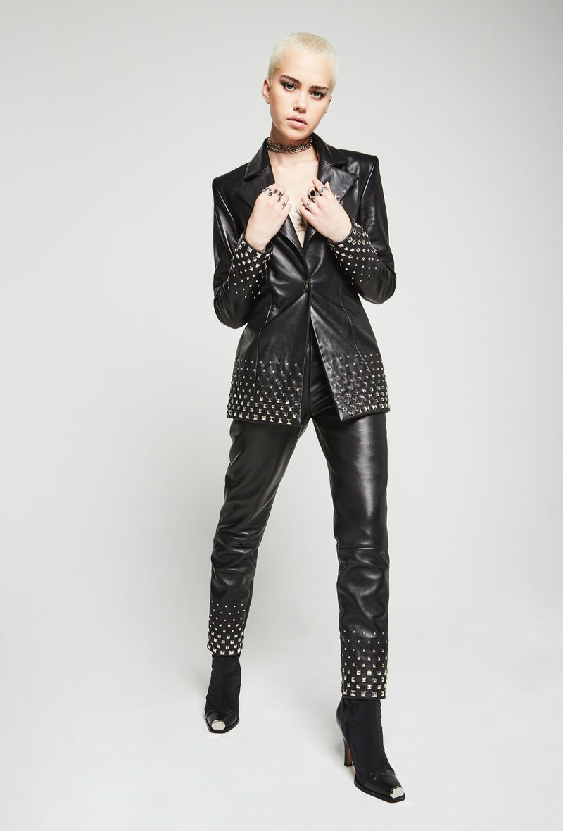 PRITCH DNA Studded Blazer in Black Vegetable Tan Leather 