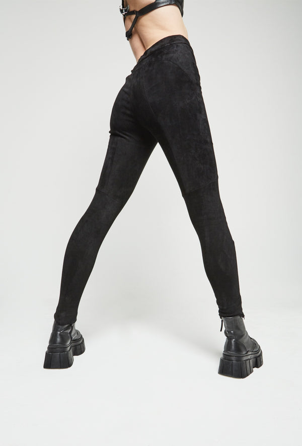PRITCH DNA Suede Stretch Leggings in Black Suede Nappa Leather