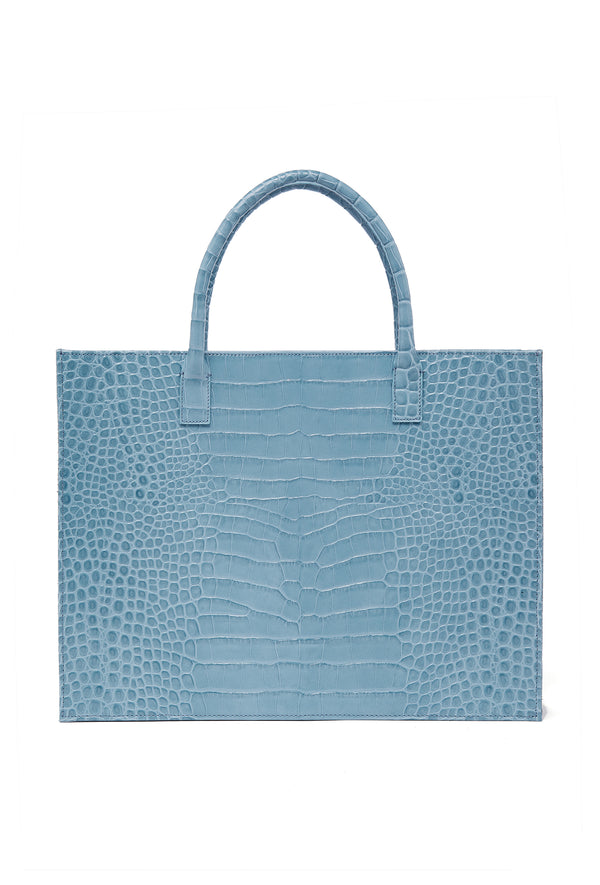 PRITCH Croc-Embossed Soft Leather Tote Bag in Azure Blue