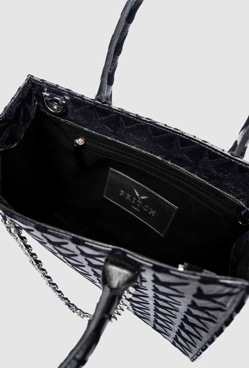 PRITCH Soft Leather Tote Bag Mini in Custom Made Claw Print Black