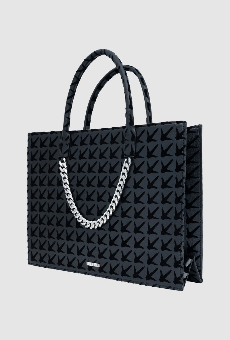 PRITCH Black Leather Tote Bag in Custom Made Claw Print