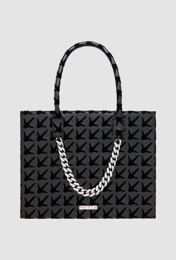 PRITCH Black Leather Tote Bag Mini in Custom Made Claw Print