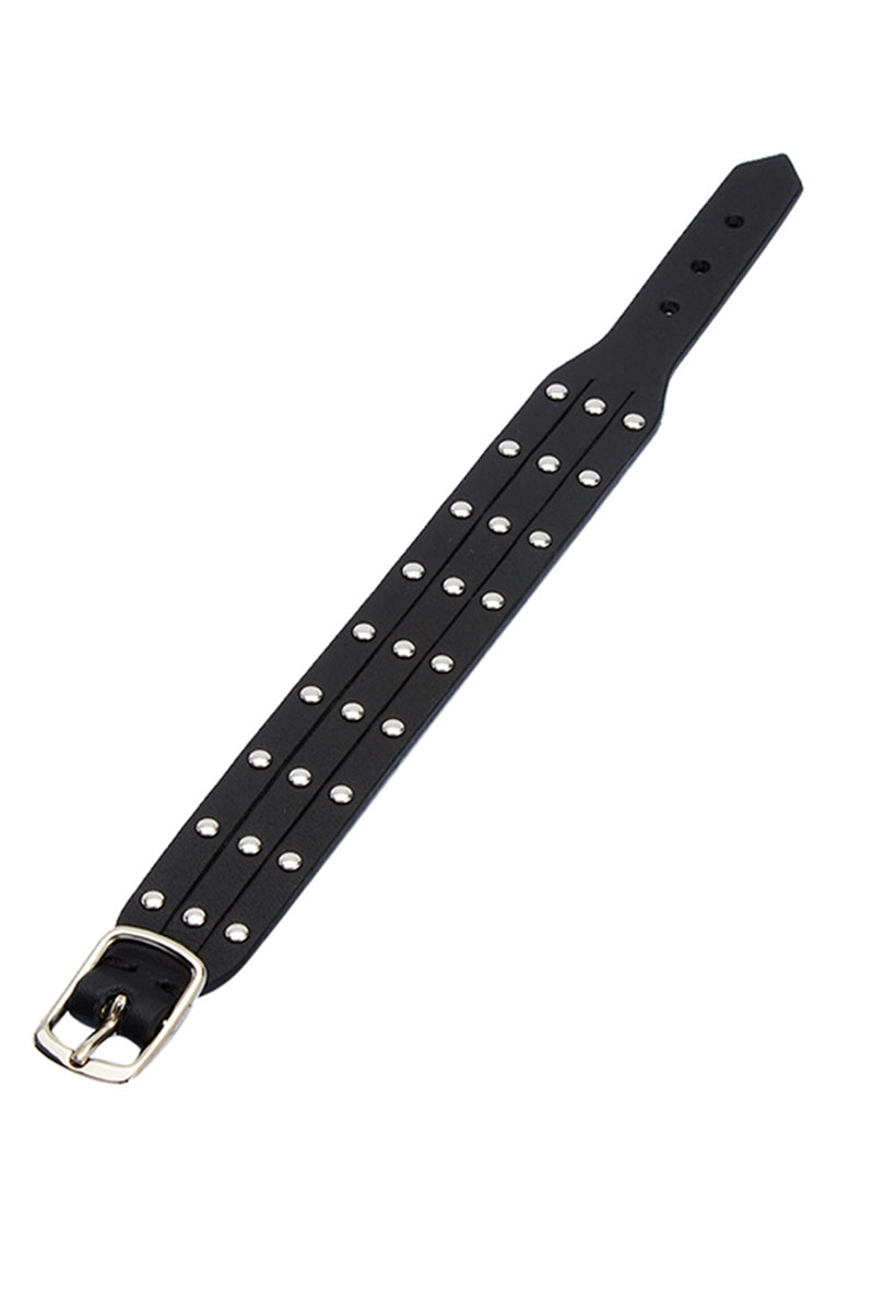 Trio Studded Black Leather Bracelet