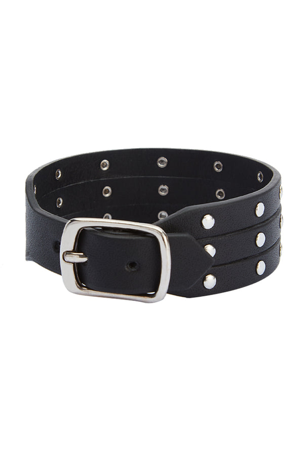 Trio Studded Black Leather Bracelet