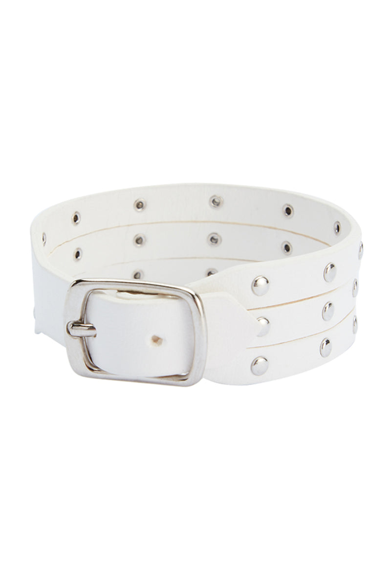 Trio Studded White Leather Bracelet