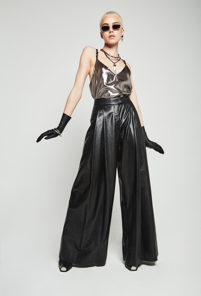 PRITCH PRITCH DNA Wide Leg Pants in Black Leather