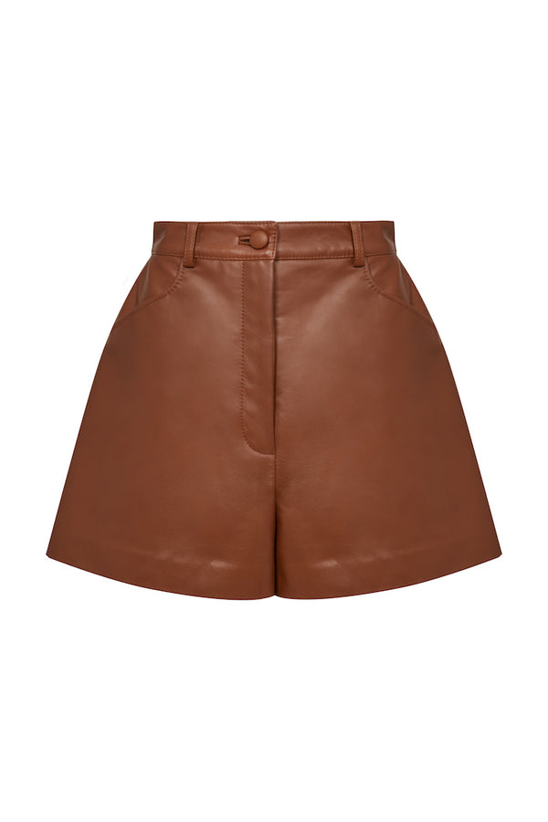 toffee brown leather shorts
