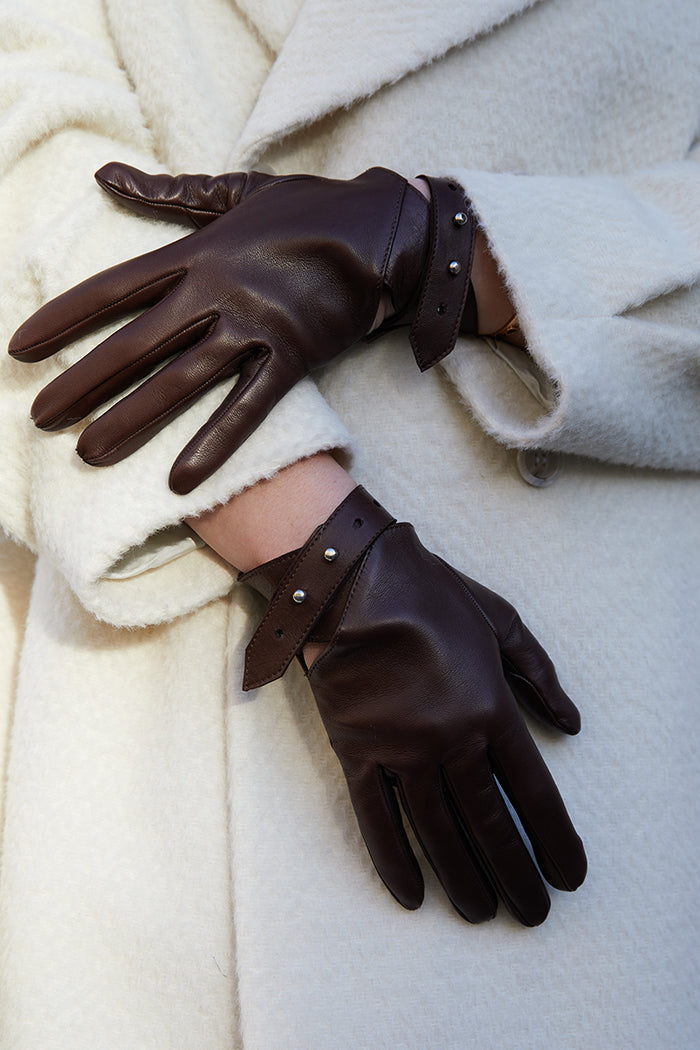 PRITCH ELEMENT Leather Fingerless Gloves in Chocolate Brown