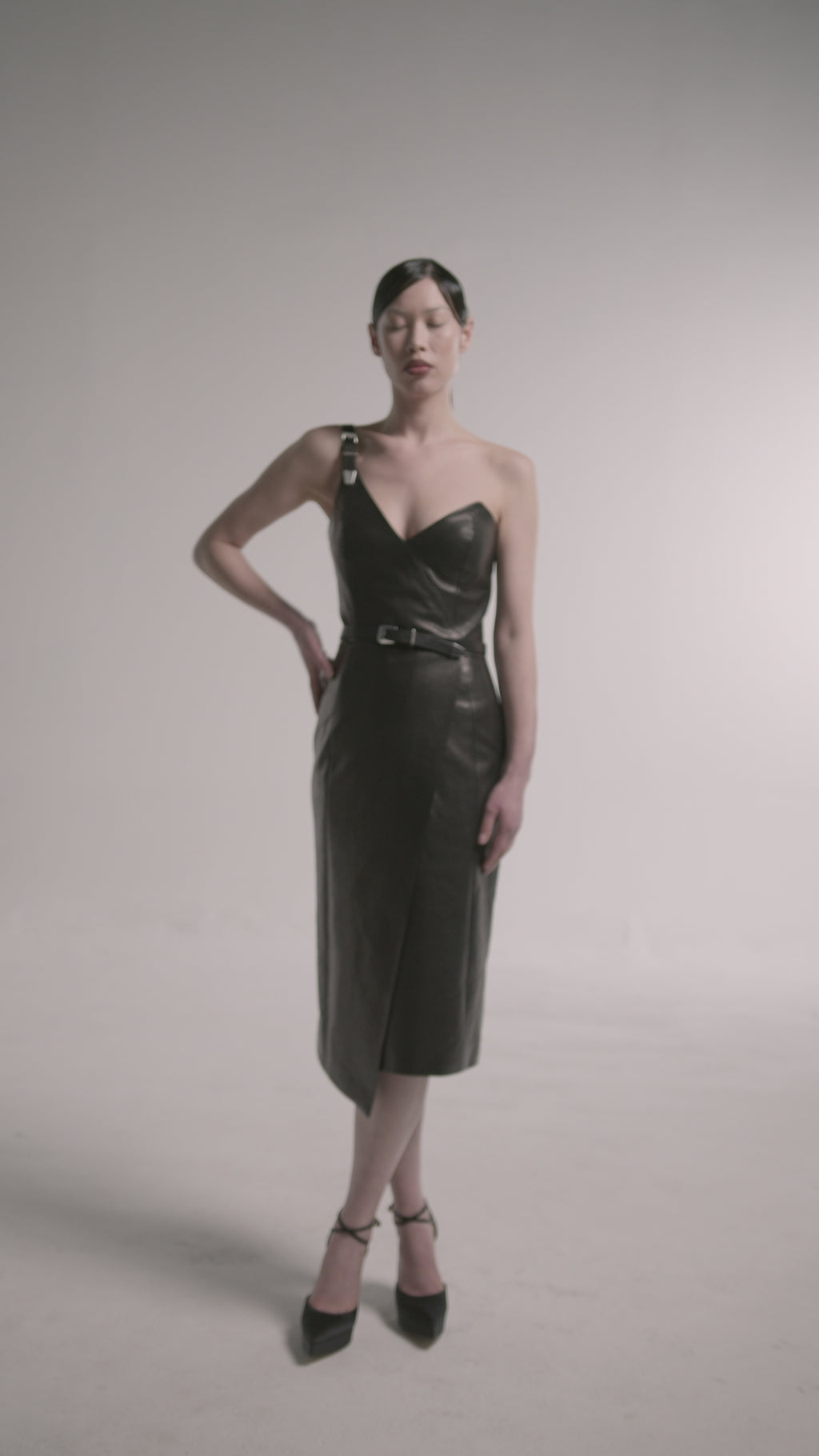 PRITCH DNA ASYMMETRIC LEATHER DRESS in Black Vintage Leather (video)
