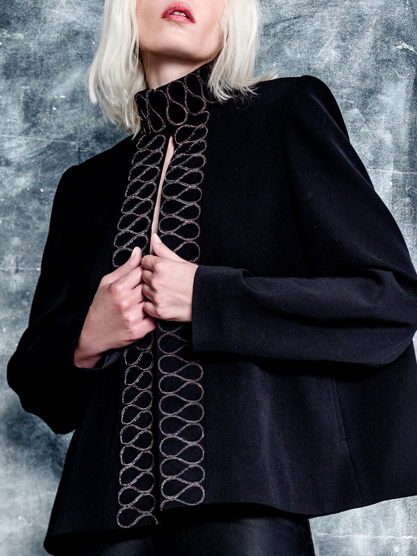 black cape jacket with embroidery
