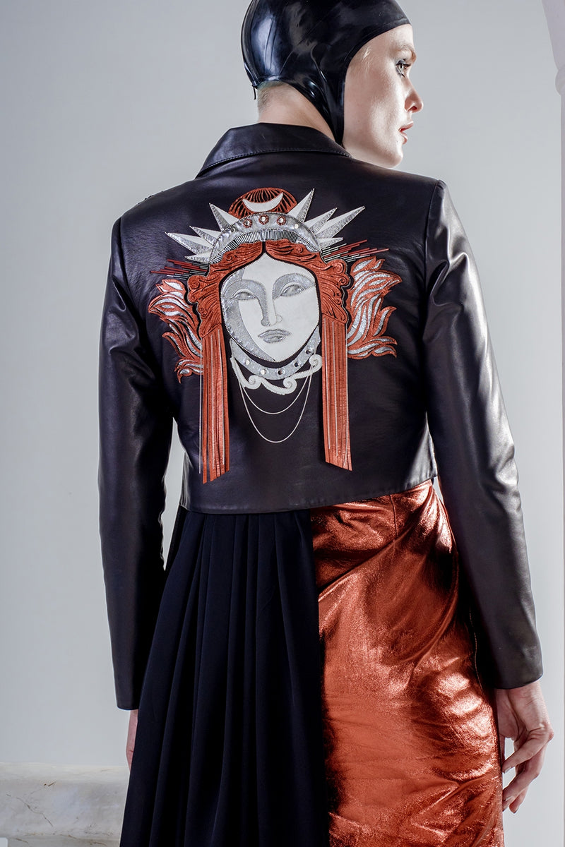 Hecate show piece leather jacket with leather patchwork