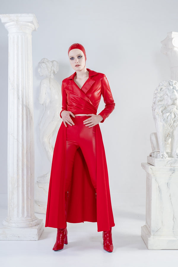 Gaia coat in red leather and wool
