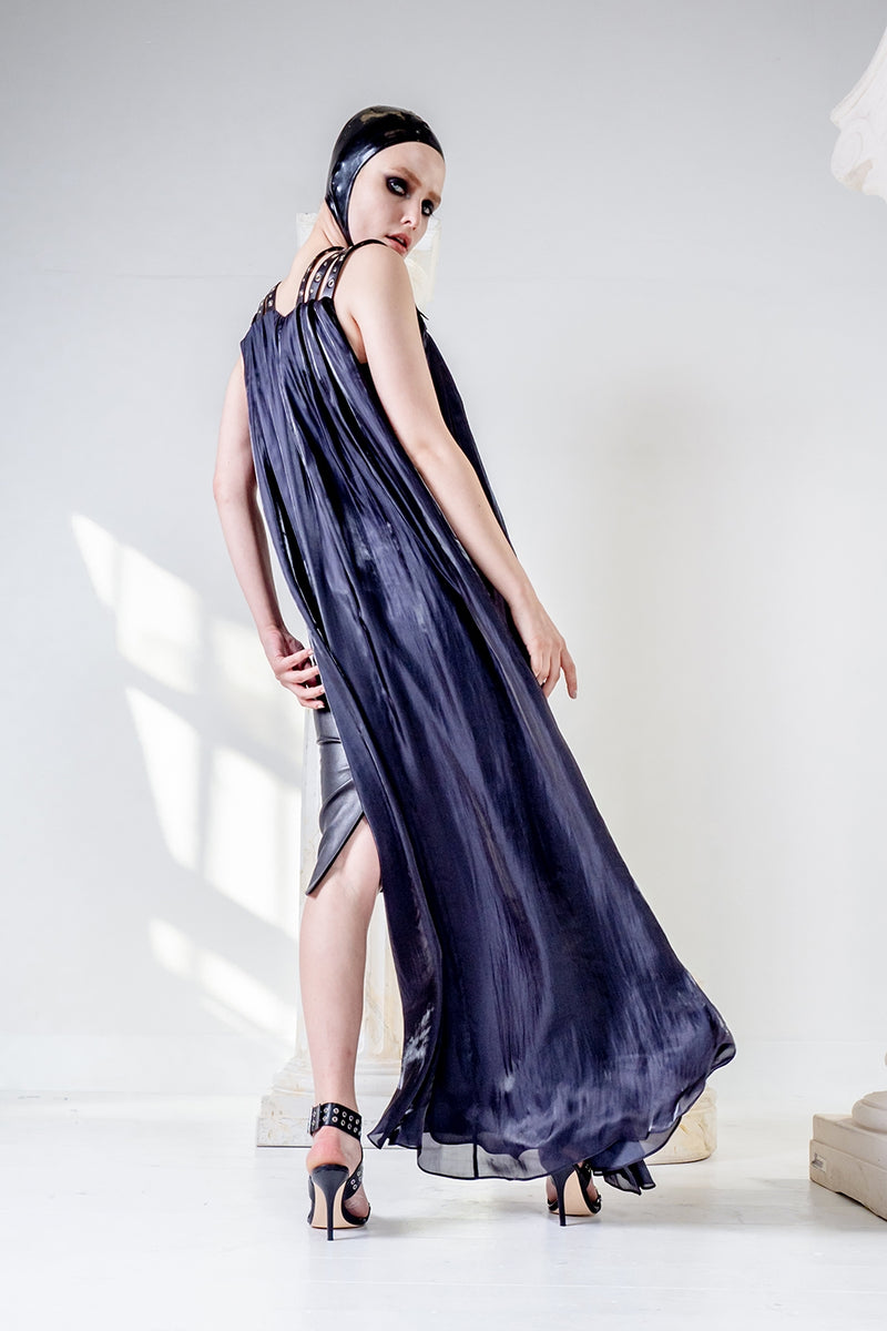 Silk maxi overdress womens leather dress rocknroll style