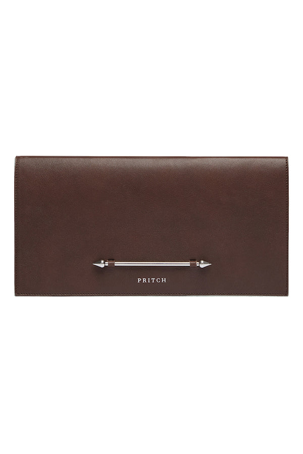 Chocolate Brown Leather Clutch Bag With Metal Details PRITCH