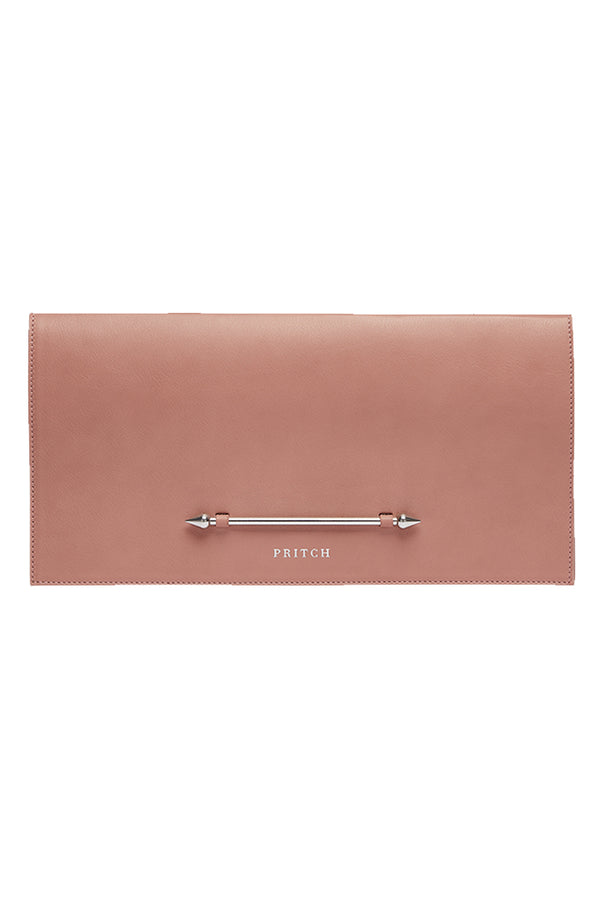 Pink Leather Clutch Bag with piercing bar 