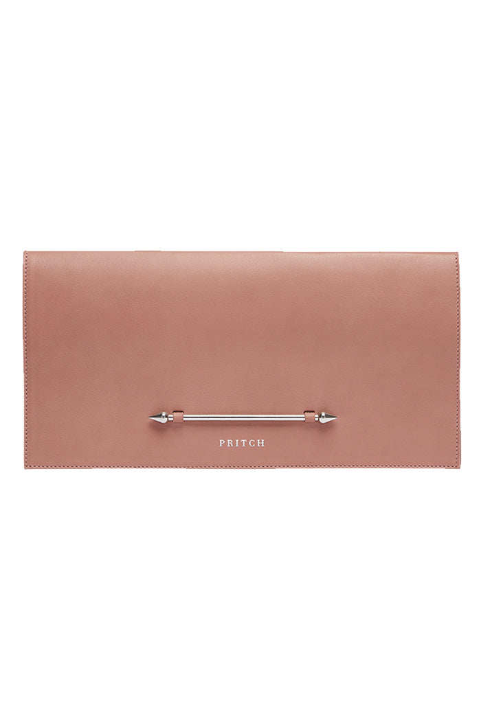 Pink Leather Clutch Bag with piercing bar 