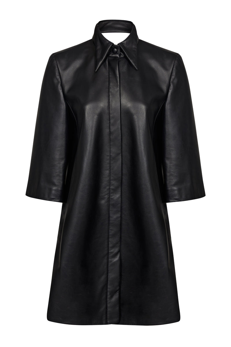 Leather Shirt Dress with Cut Out