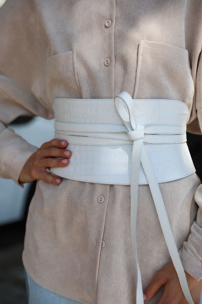 white leather corset belt